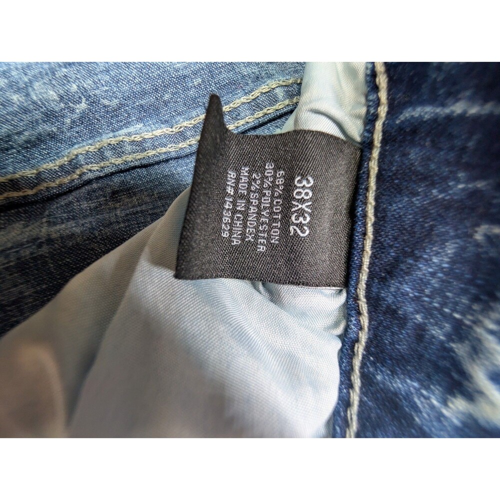Encrypted NYC Mens Moto Biker Jeans 38x32 Blue Acid Wash Distressed Stretch - Picture 5 of 11